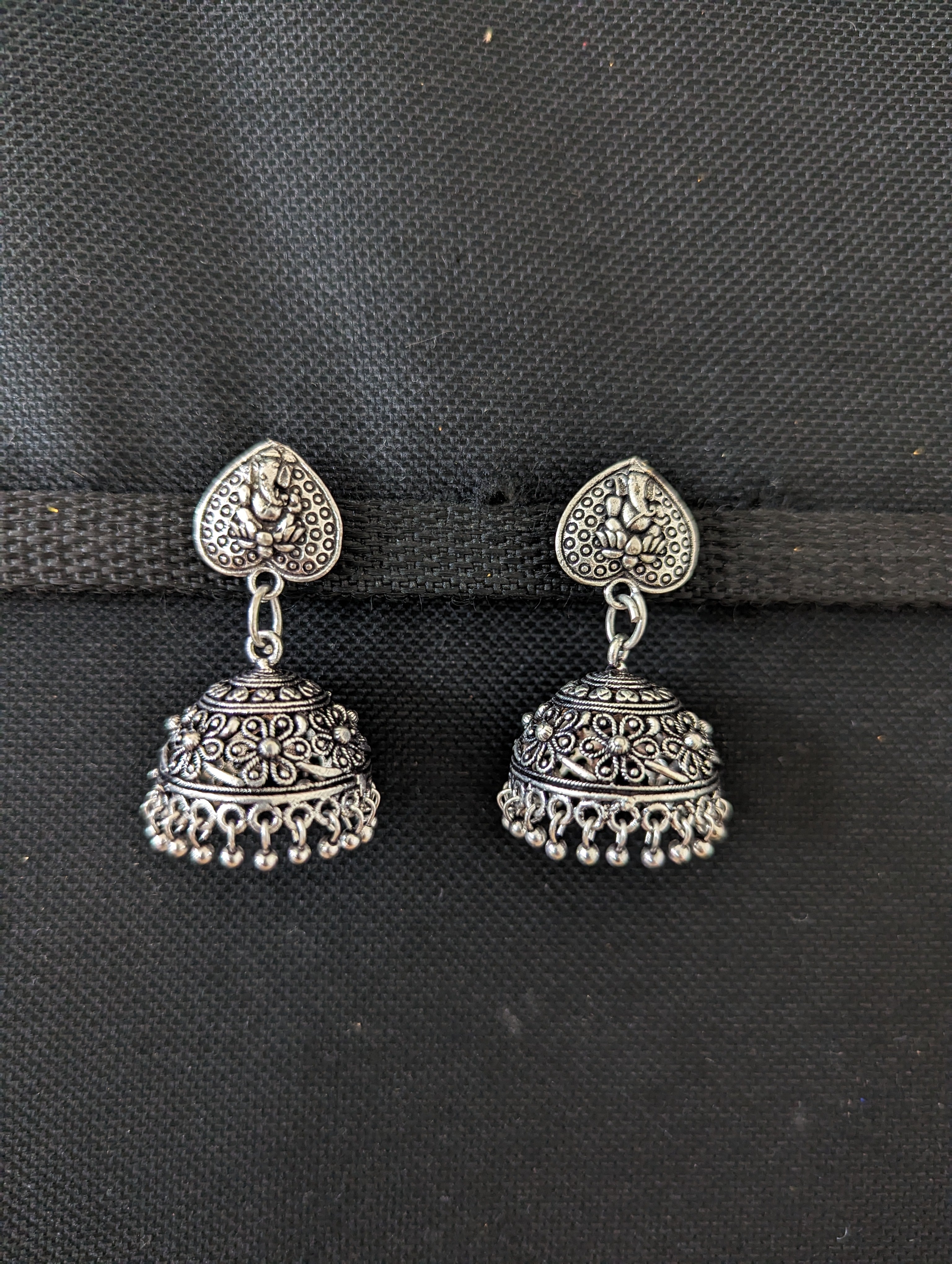 Royal Carved Silver Jhumka Earrings